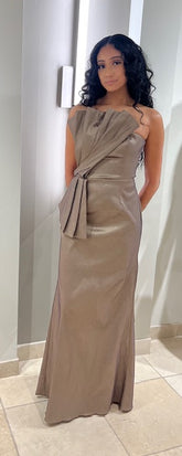 POSH PLEATED BOW TAFFETA GOWN