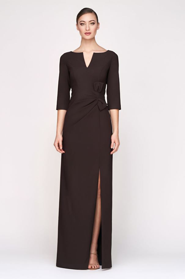 Kay Unger Women's Priscilla Crepe Bow Column Gown - Espresso - Size 6 Kay Unger Women's Priscilla Crepe Bow Column Gown - Espresso - Size 6