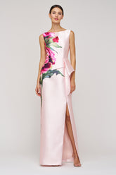 KAY UNGER LUCIANA COLUMN GOWN SIDE FLORAL