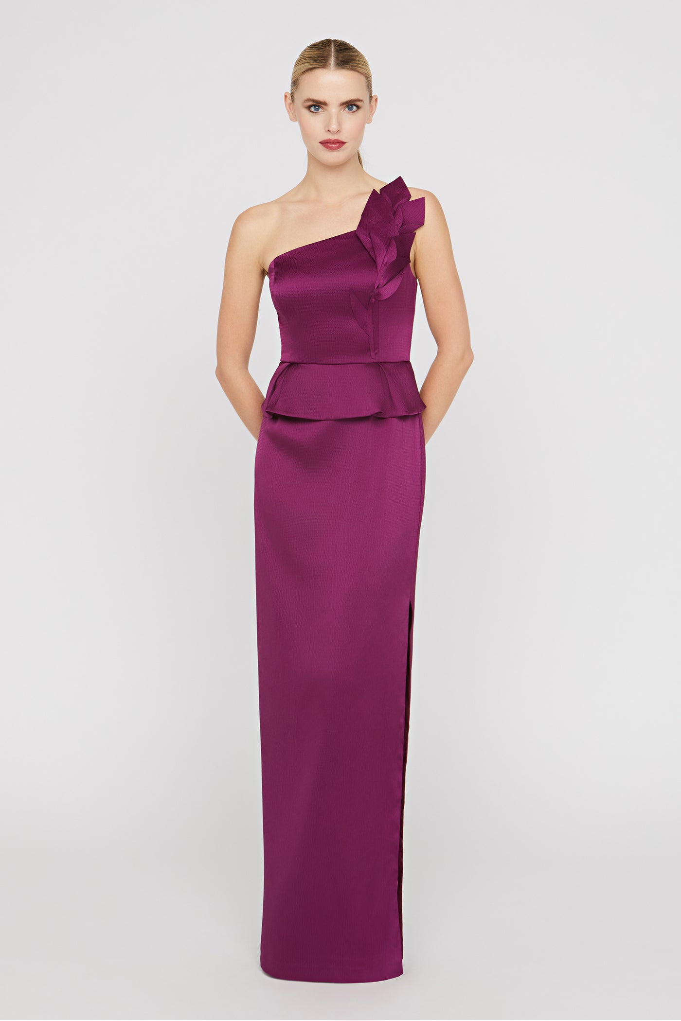 Kay Unger Women's Kiara Satin One-Shoulder Gown - Mulberry - Size 4 Kay Unger Women's Kiara Satin One-Shoulder Gown - Mulberry - Size 4