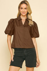 PINCH BUBBLE SLEEVE BLOUSE
