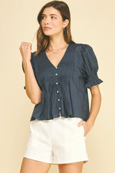 PINCH TUCKED DETAIL BUTTON DOWN BLOUSE