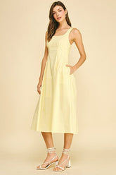 PINCH SQUARE NECK A LINE MIDI DRESS