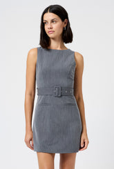 FRENCH CONNECTION MINKA PINSTRIPE BELTED MINI DRES