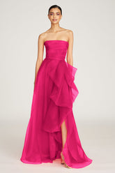 THEIA TERESA STRAPLESS DRAPED GOWN