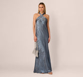 ADRIANNA PAPELL HIGH NECK COLUMN GOWN