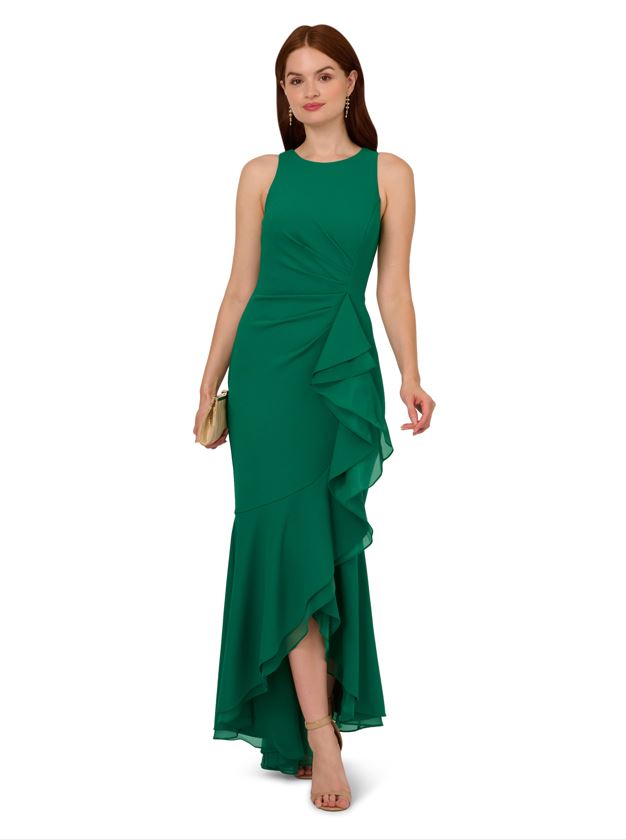 Adrianna Papell Women's Ruffle Crepe Halter Gown Adrianna Papell Women's Ruffle Crepe Halter Gown