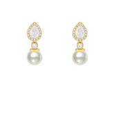GS CZ TEARDROP & PEARL DANGLE EARRING