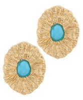 GS TEXTURED OVAL W STONE EARRINGS