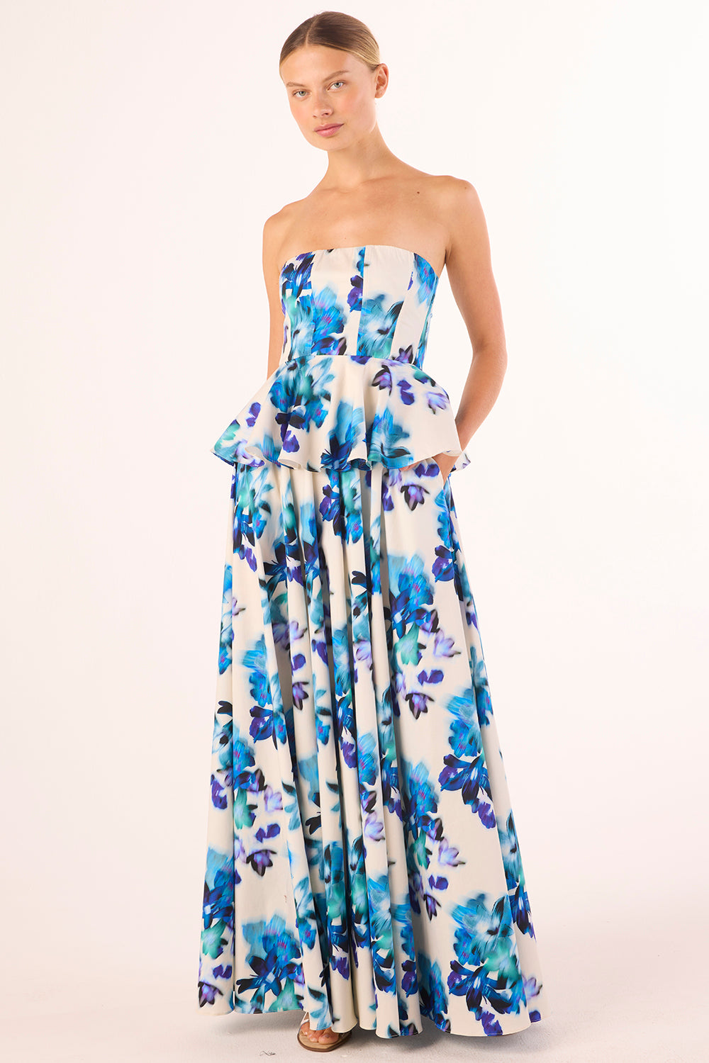 MISA Los Angeles Mattea Dress in White,Royal