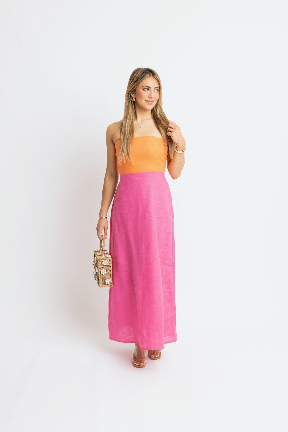KARLIE COLORBLOCK LINEN BUSTIER MAXI DRESS Effie's Inc KARLIE COLORBLOCK LINEN BUSTIER MAXI DRESS Effie's Inc