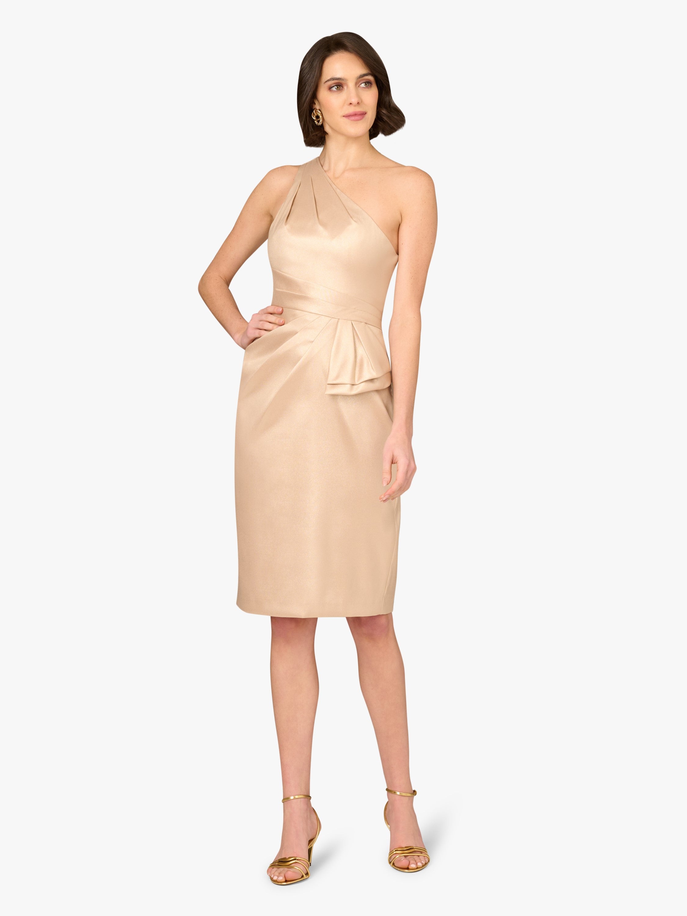 aidan mattox satin midi dress Stretch Mikado Midi Dress With Beaded Neckline And Straps In Navy