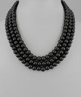 GS 3 ROW COLOR WOOD BALL NECKLACE