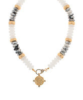 GS PAVE COIN & STONE NECKLACE