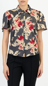 CINQ A SEPT WILTED POPPY FLUTTER SLEEVE FIONA TOP
