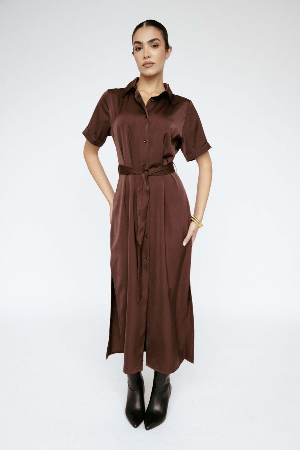 AMANDA MARIA BUTTER SATIN SHIRT DRESS