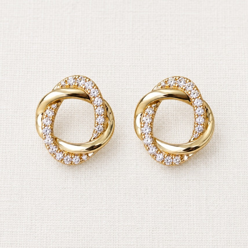 ELLEMADERA WOVEN CZ CIRCLE STUD EARRINGS