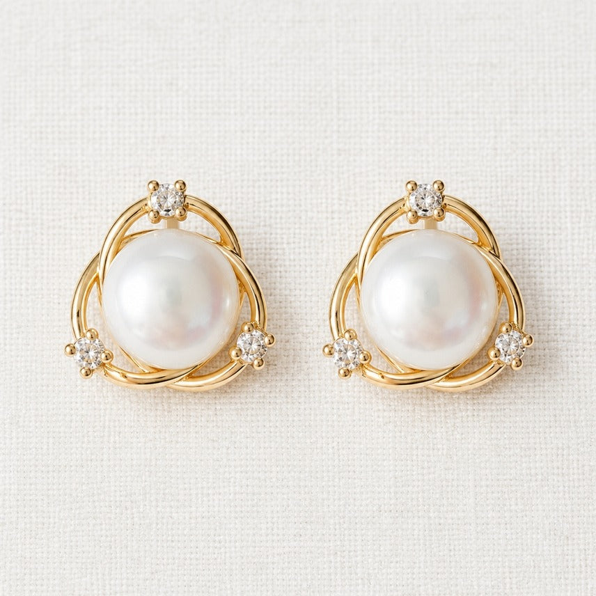 ELLEMADERA OPENWORK PEARL AND CZ STUD EARRING
