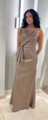 POSH PLEATED BOW TAFFETA GOWN