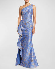 TERI JON ONE SHOULDER SIDE RUFFLE GOWN