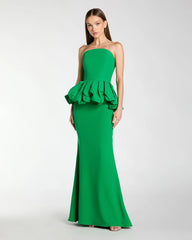MAC DUGGAL STRAPLESS PEPLUM GOWN