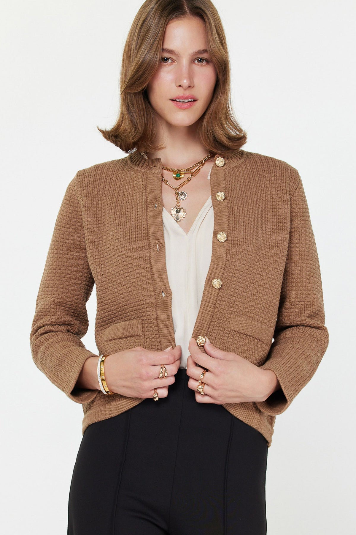 CURRENT AIR BUTTON FRONT CARDIGAN