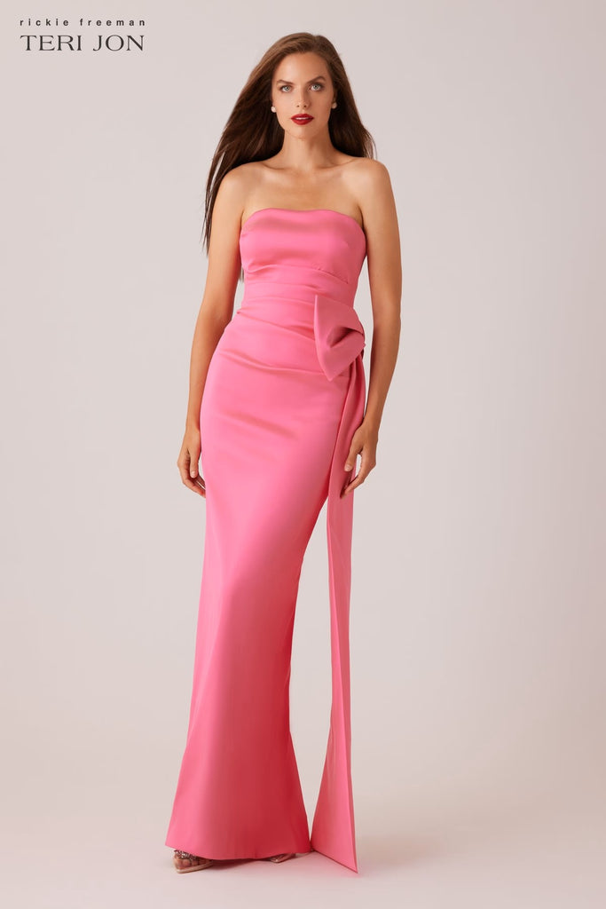 Teri Jon Stretch Mikado Strapless Side Bow Gown Size 4