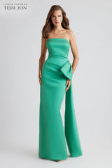 TERI JON STRAPLESS SIDE BOW GOWN