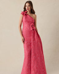 TERI JON ONE SHOULDER GOWN WITH FLOWER
