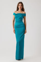 TERI JON OFF SHOULDER RUCHED GOWN