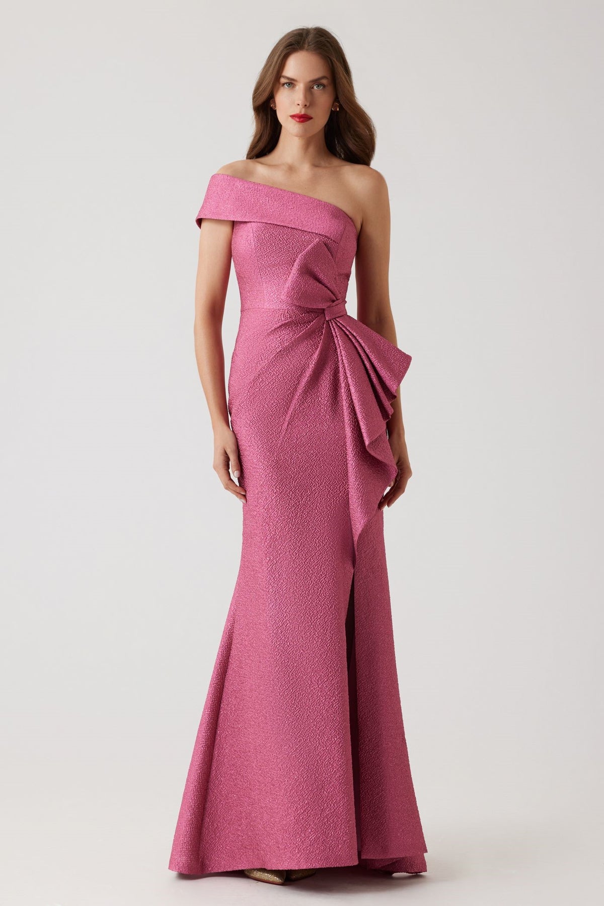 TERI JON ONE SHOULDER SIDE BOW GOWN