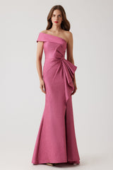 TERI JON ONE SHOULDER SIDE BOW GOWN