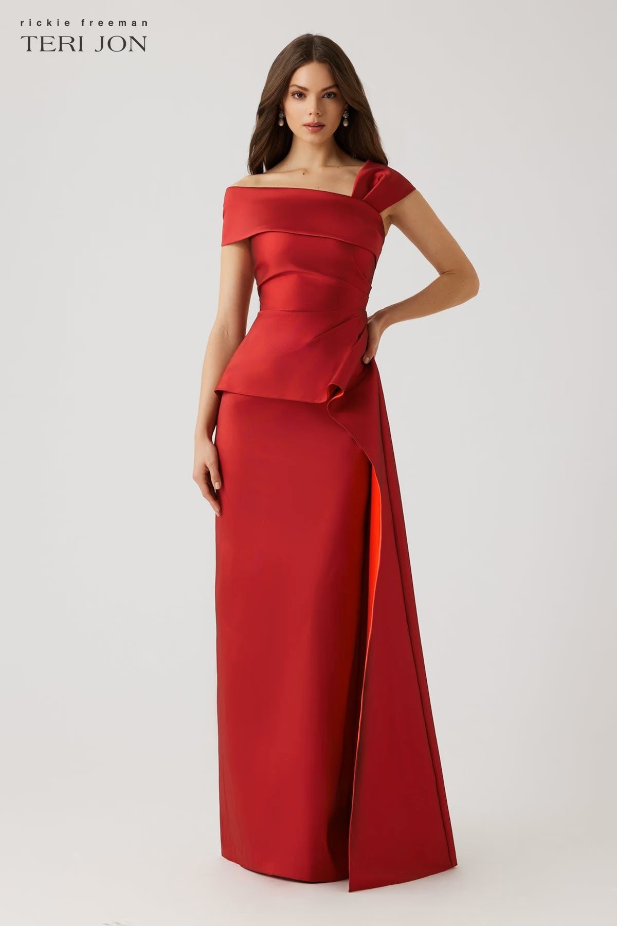 Teri Jon Stretch Gazar Ruched Peplum Gown Size 8 Teri Jon Stretch Gazar Ruched Peplum Gown Size 8