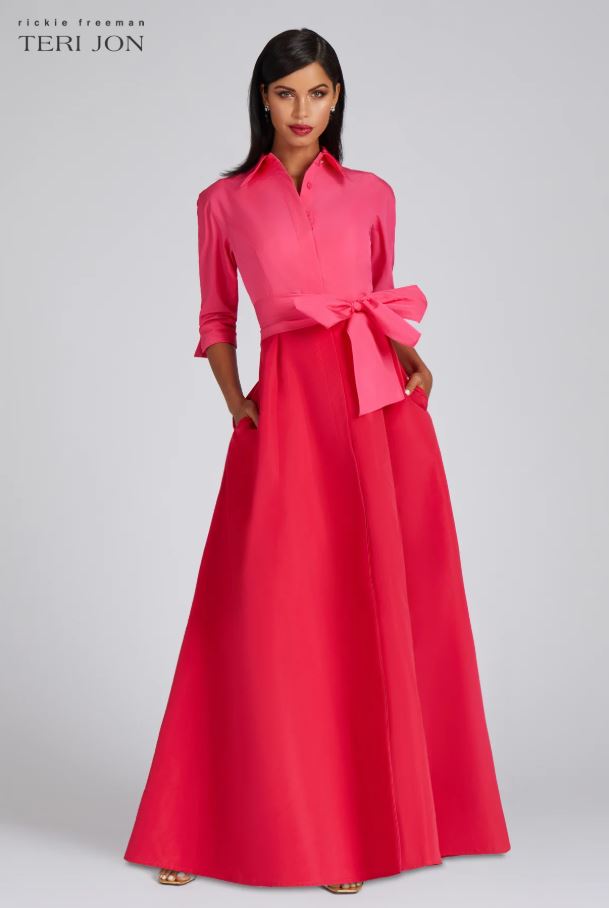 TERI JON TAFFETA SHIRT WAIST GOWN
