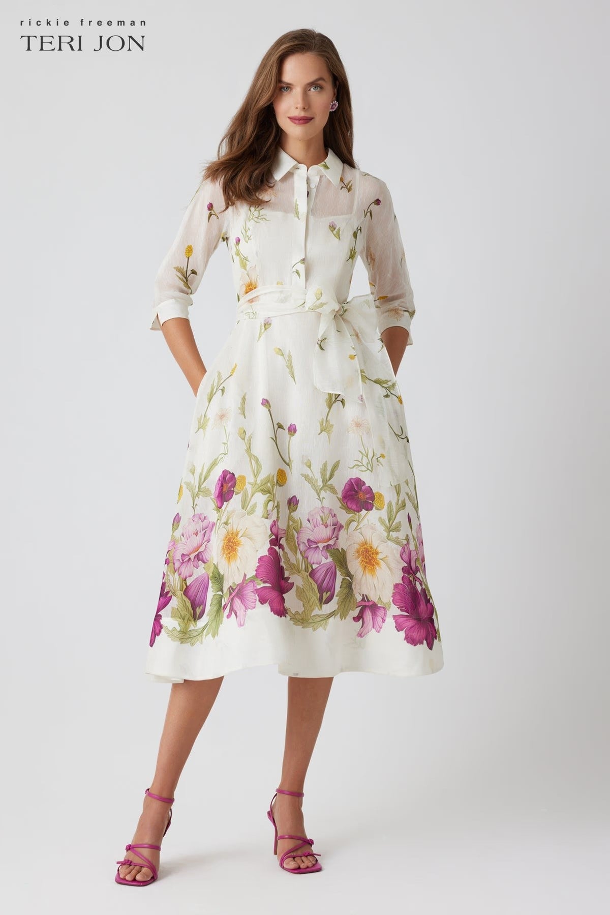 TERI JON SILK & LINEN SHIRT WAIST GOWN
