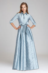 TERI JON TAFFETA EYELET SHIRT WAIST GOWN