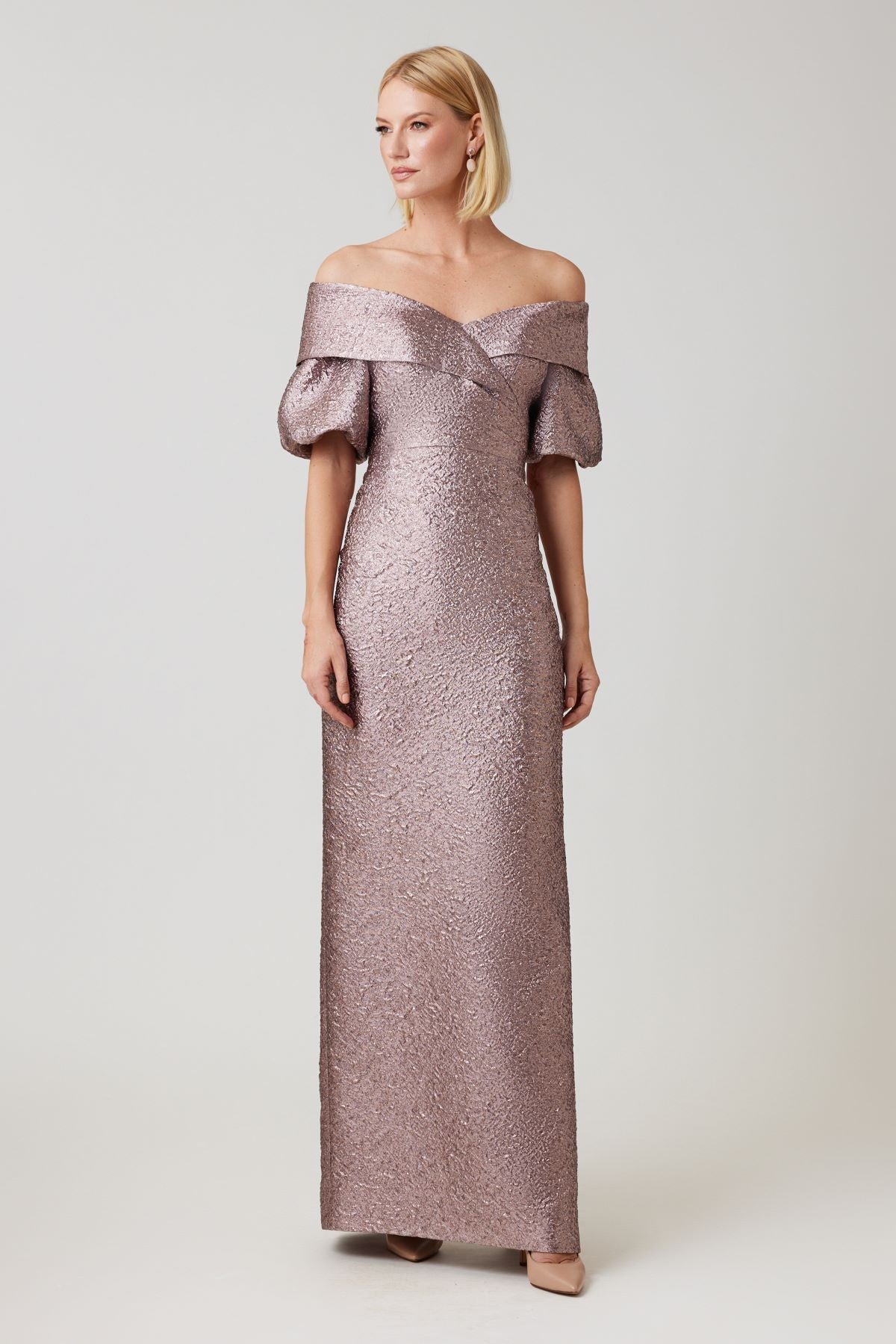 TERI JON OFF THE SHOULDER GOWN
