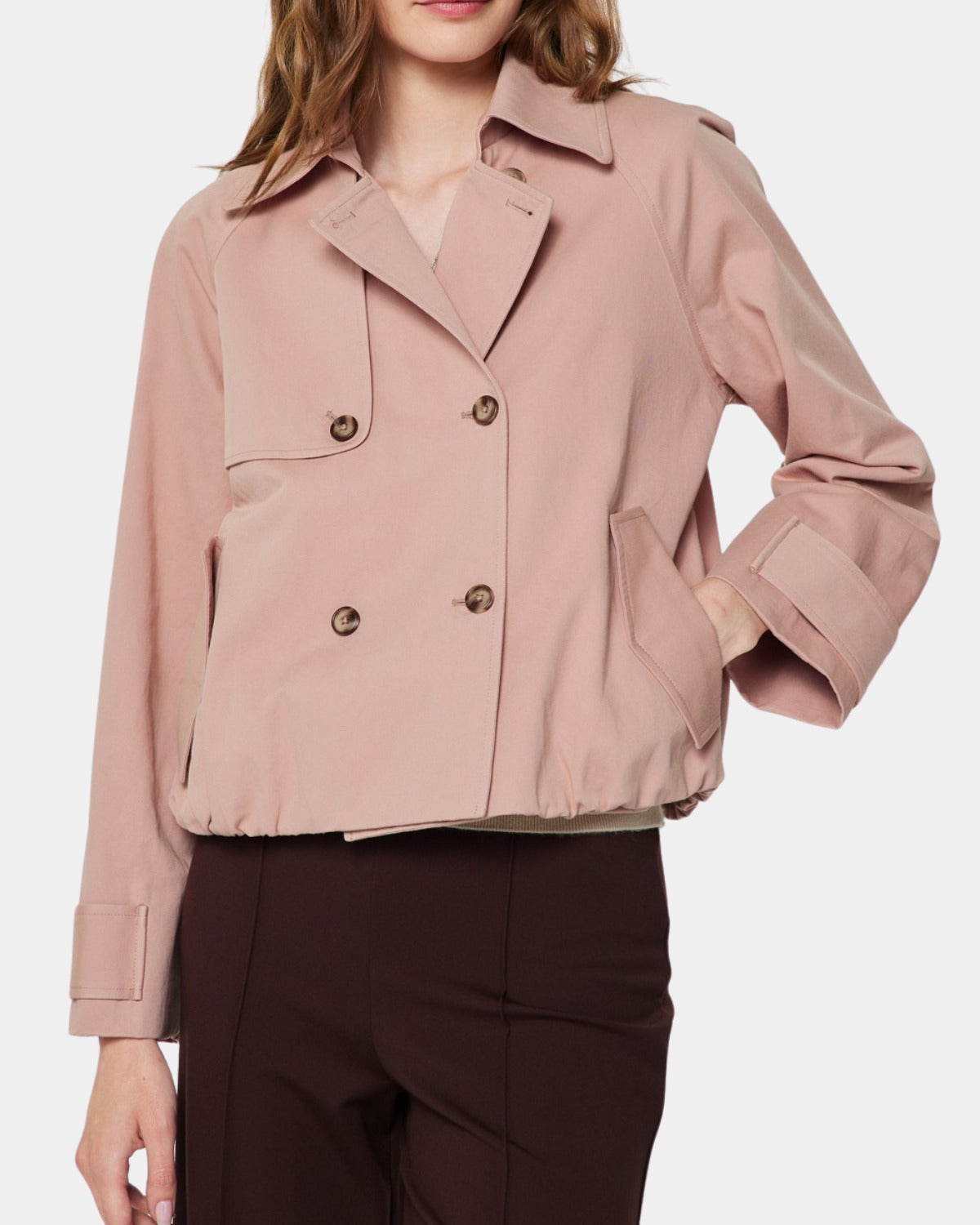 CURRENT AIR DOUBLE BREASTED SHORT TRENCH JACKET