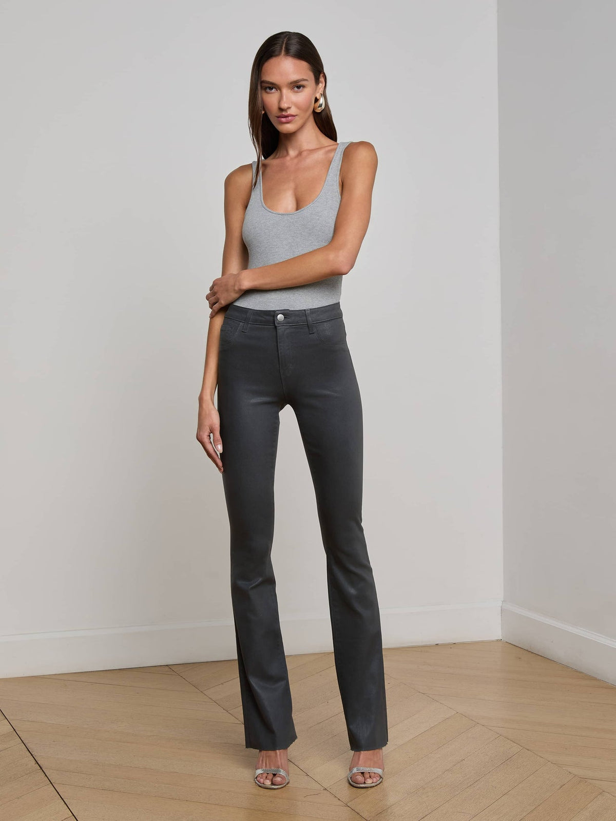 L'AGENCE RUTH H/R COATED RAW HEM STRAIGHT LEG JEAN