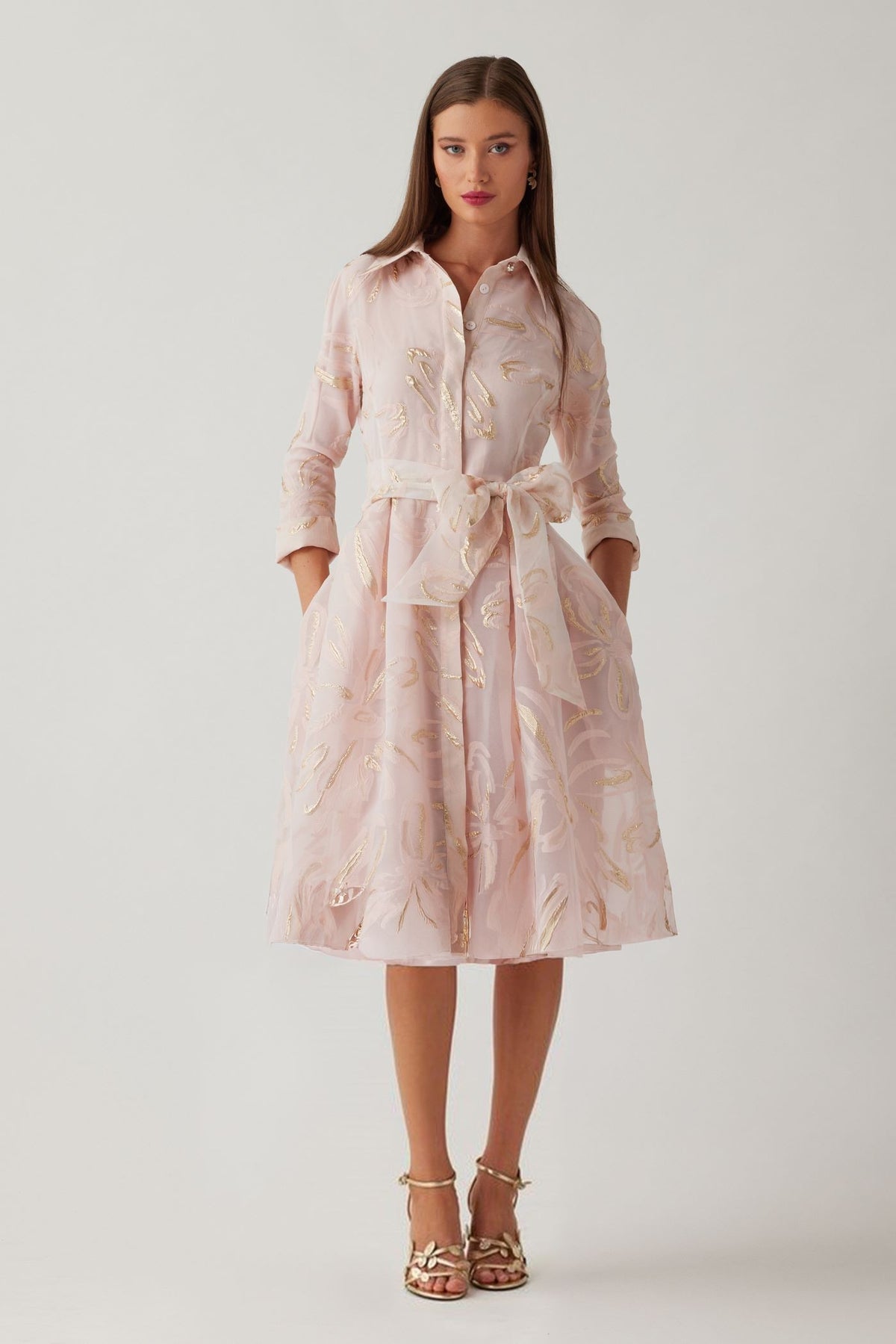 TERI JON TEA LENGTH SHIRT WAIST ORGANZA
