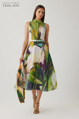 TERI JON BRUSHSTROCK SLEEVELESS DRESS
