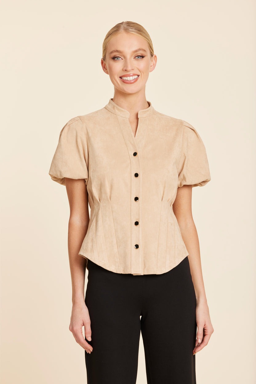 DOLCE CABO BUTTON FRONT PUFF SLV TOP