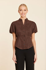 DOLCE CABO BUTTON FRONT PUFF SLV TOP