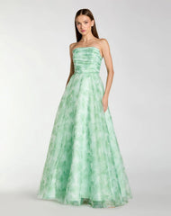 MAC DUGGAL STRAPLESS ORGANZA FLORAL GOWN