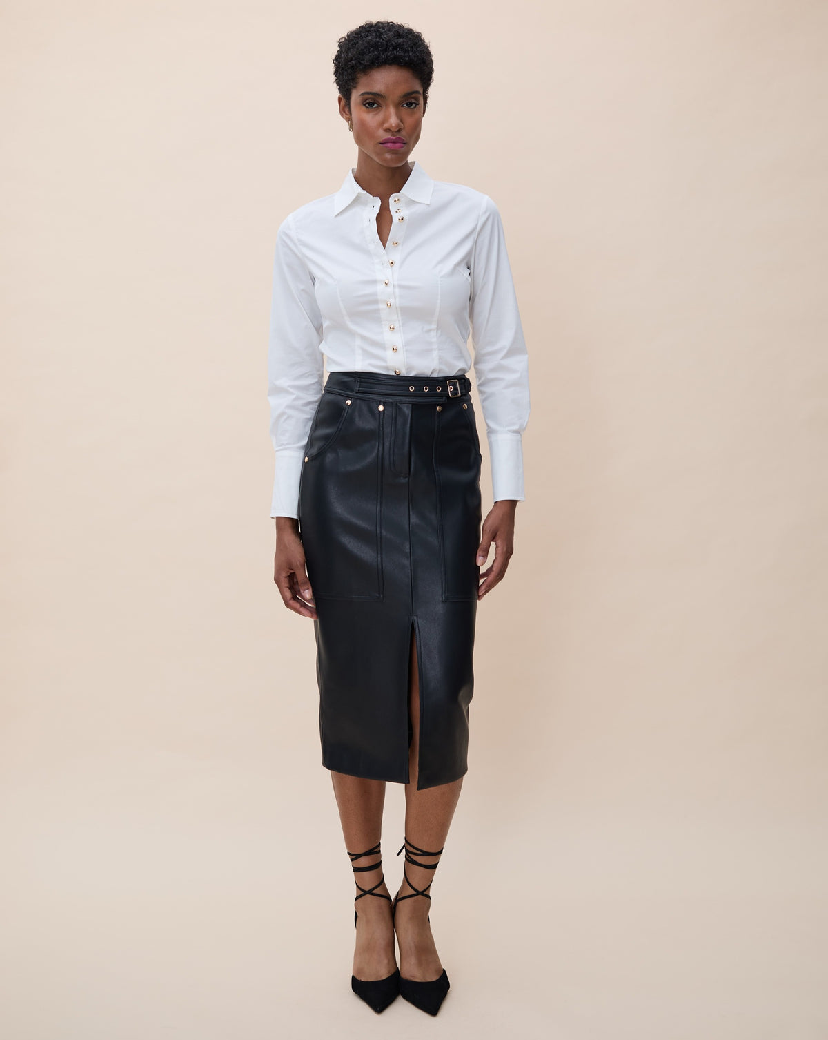 KARINA GRIMALDI NYX LEATHER SKIRT