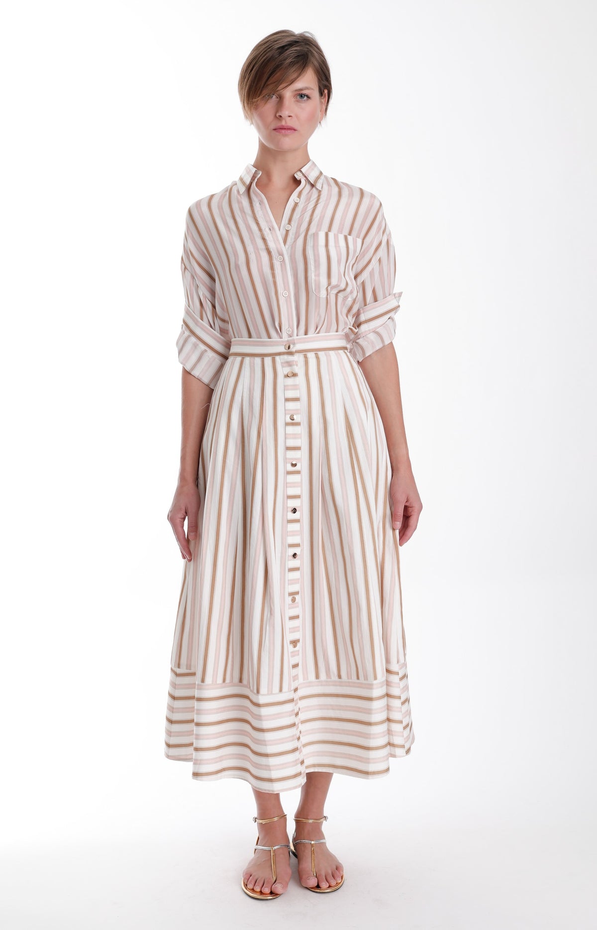 KARINA GRIMALDI SPENCER STRIPED MIDI SKIRT