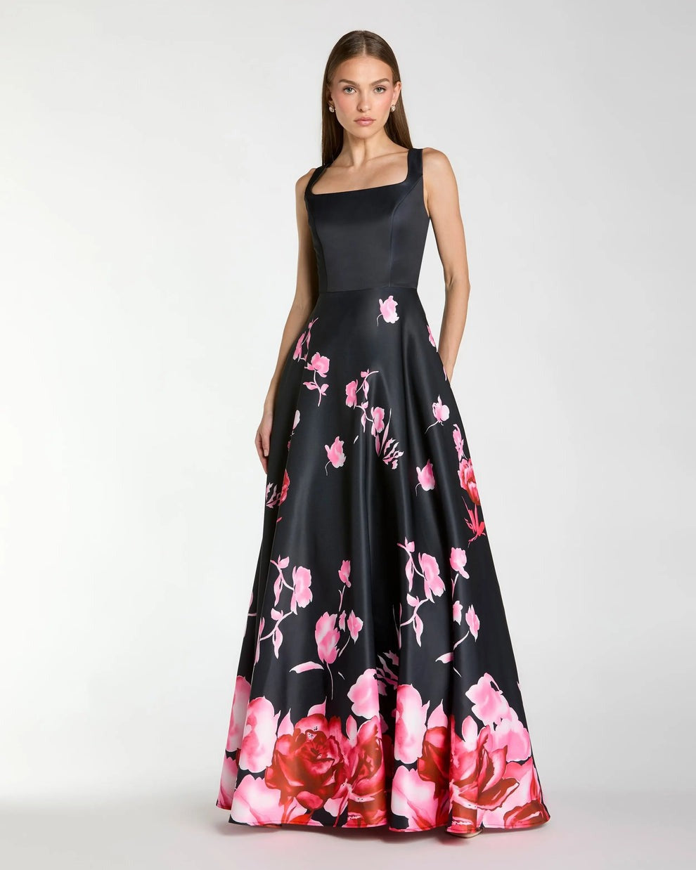 MAC DUGGAL SQ NECK ROSE DRESS
