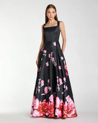 MAC DUGGAL SQ NECK ROSE DRESS
