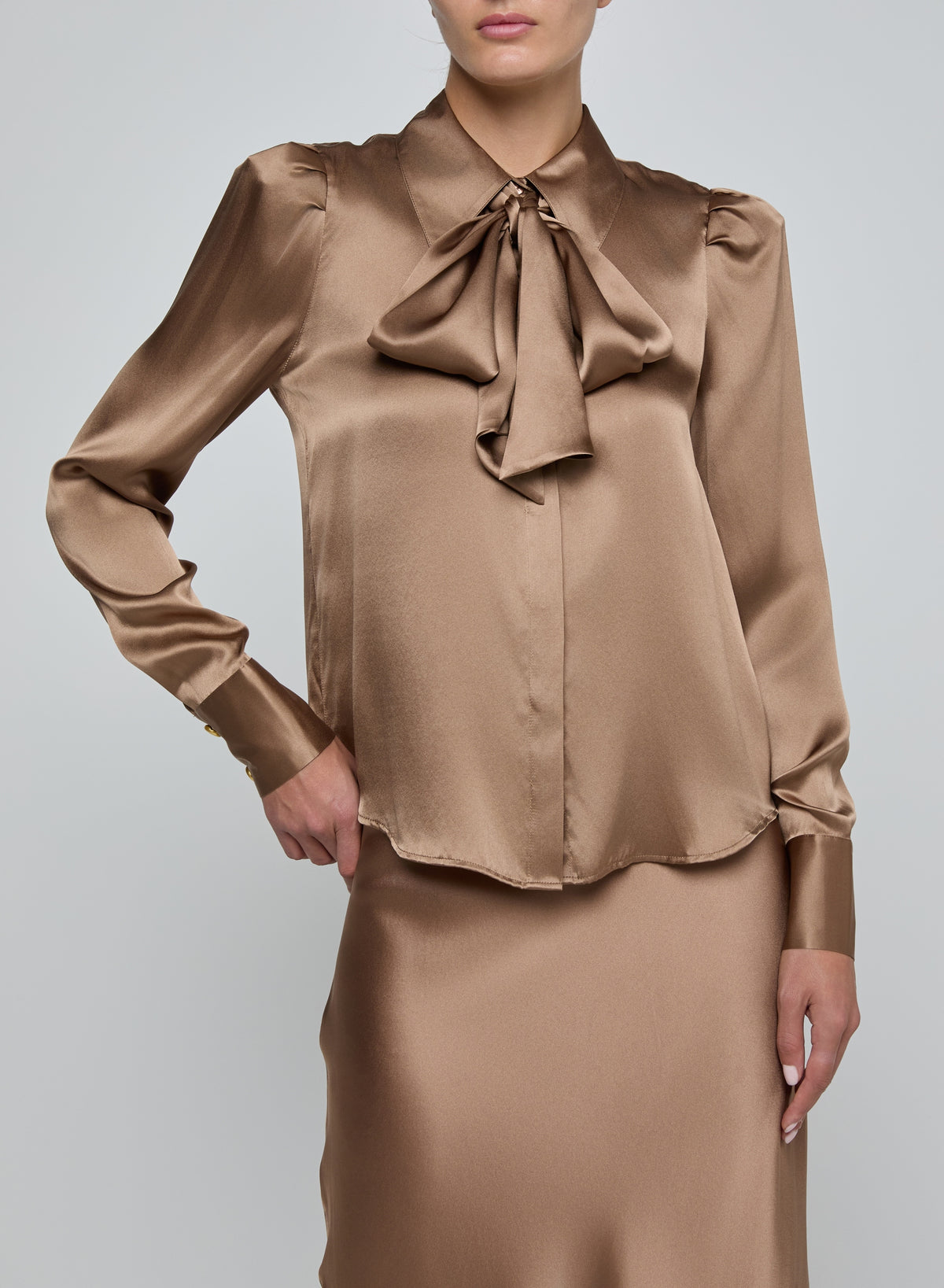 L'AGENCE HONEY TIE NECK BLOUSE