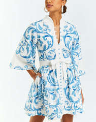 MESTIZA CARMEN MINI DRESS IN BLUE AND IVORY